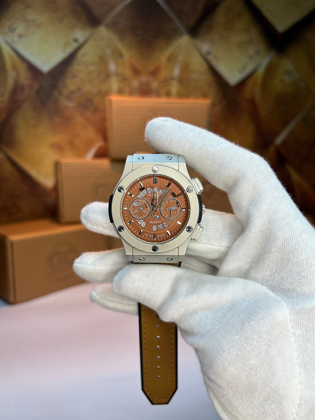 Hublot Leather Strap-Brown Dial