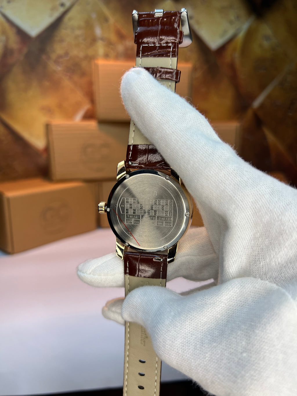 Casino Watch Rotatable White Dial-Brown Strap