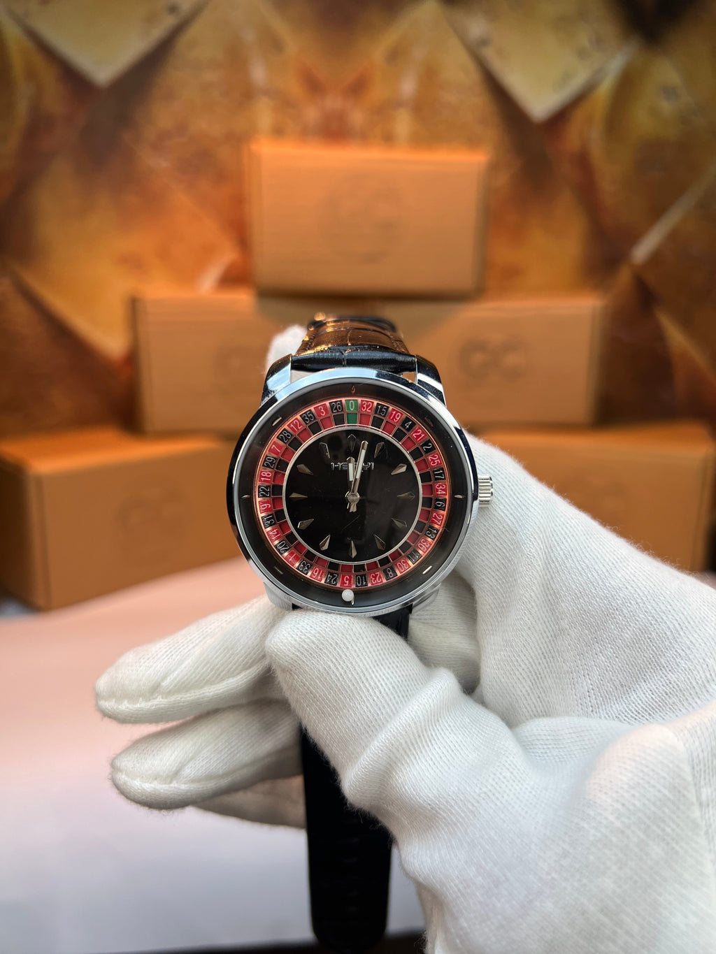 Casino Watch Rotatable Black Dial-Black Strap