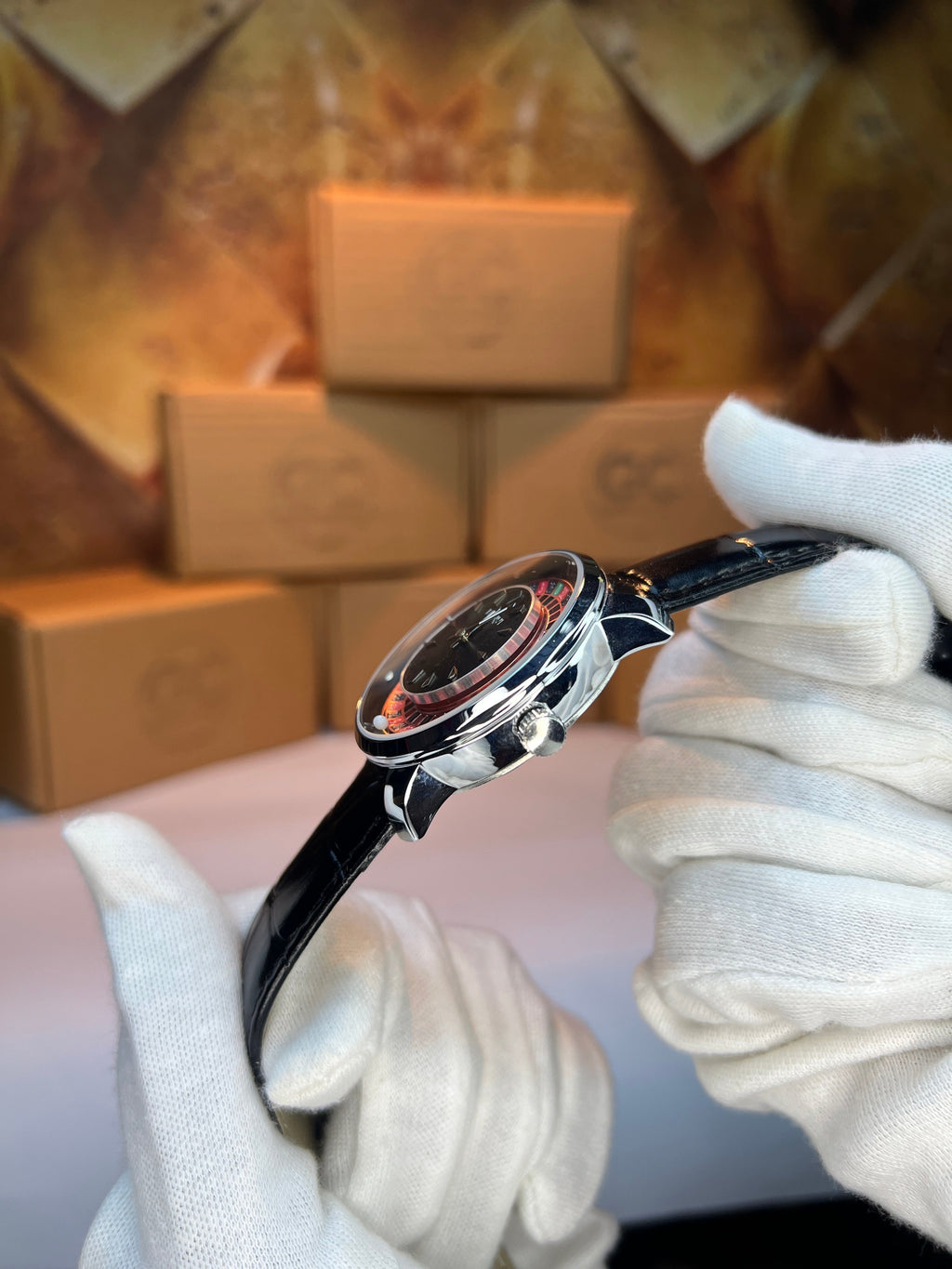 Casino Watch Rotatable Black Dial-Black Strap