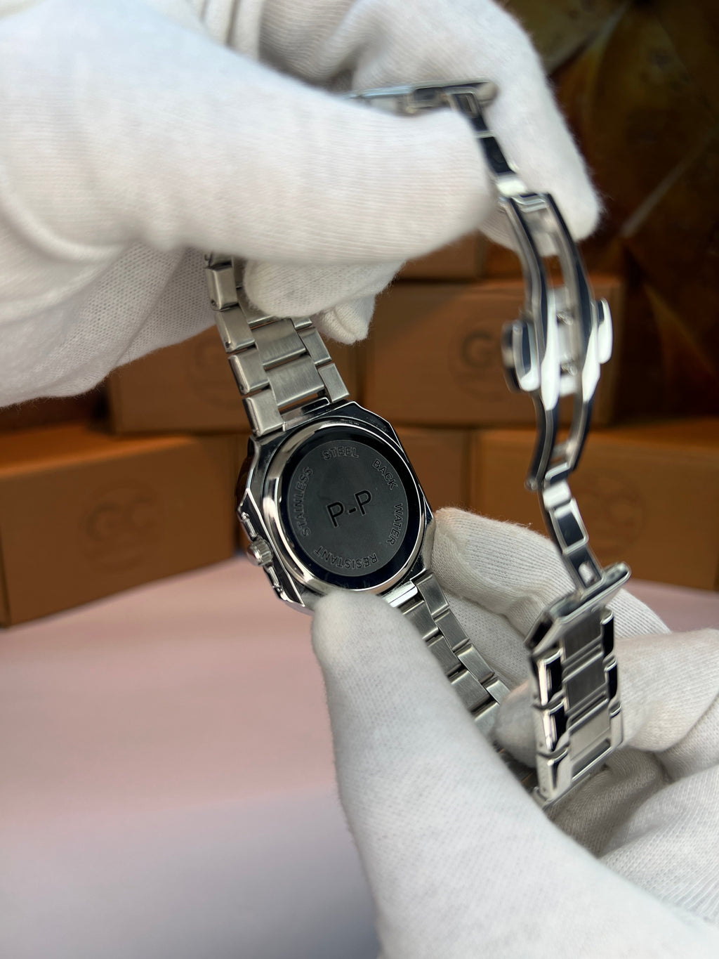 Silver-tone P.P White Dial Watch