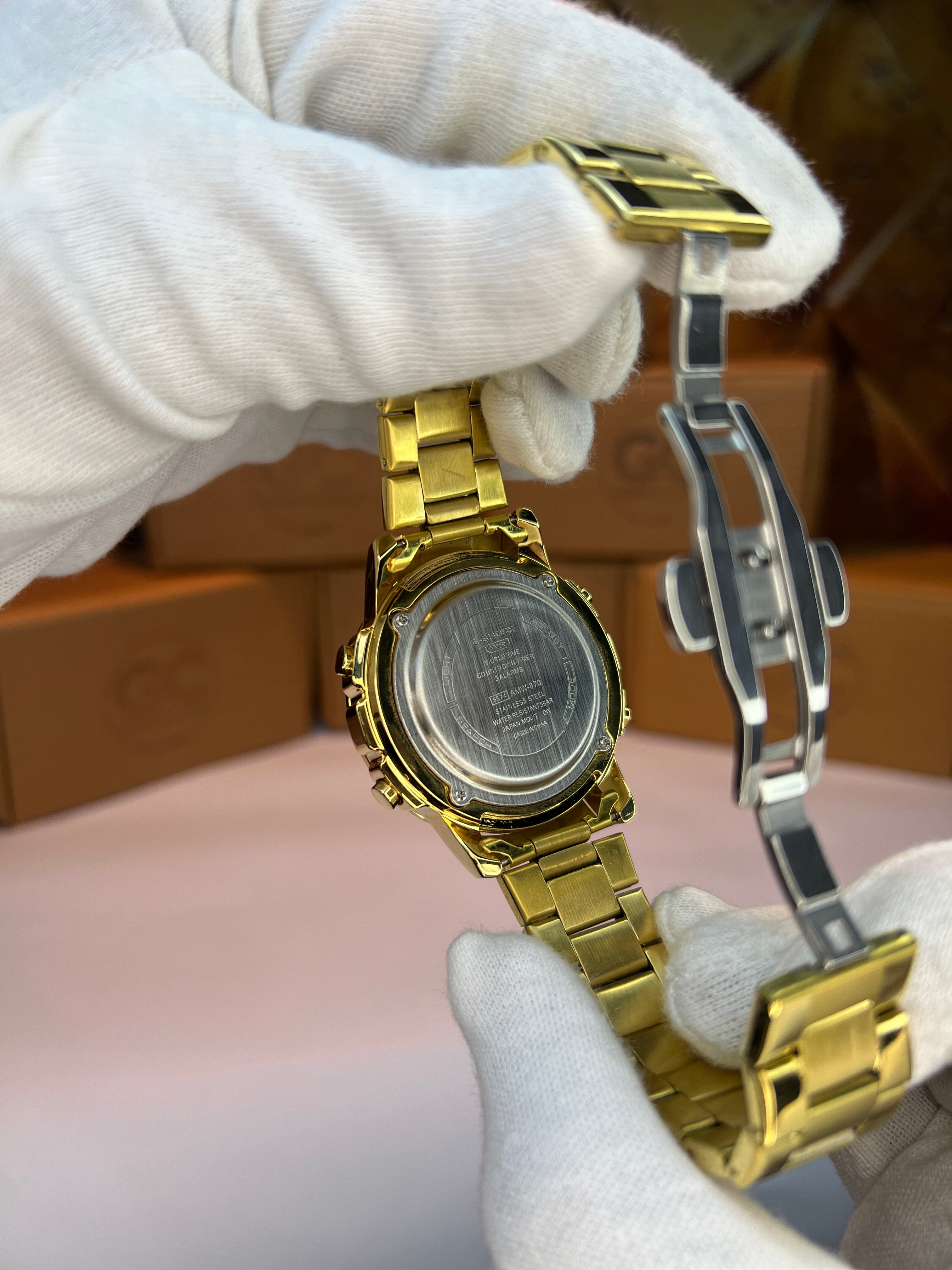 G-Shock Golden Metal Analog-Digital Watch – White Dial