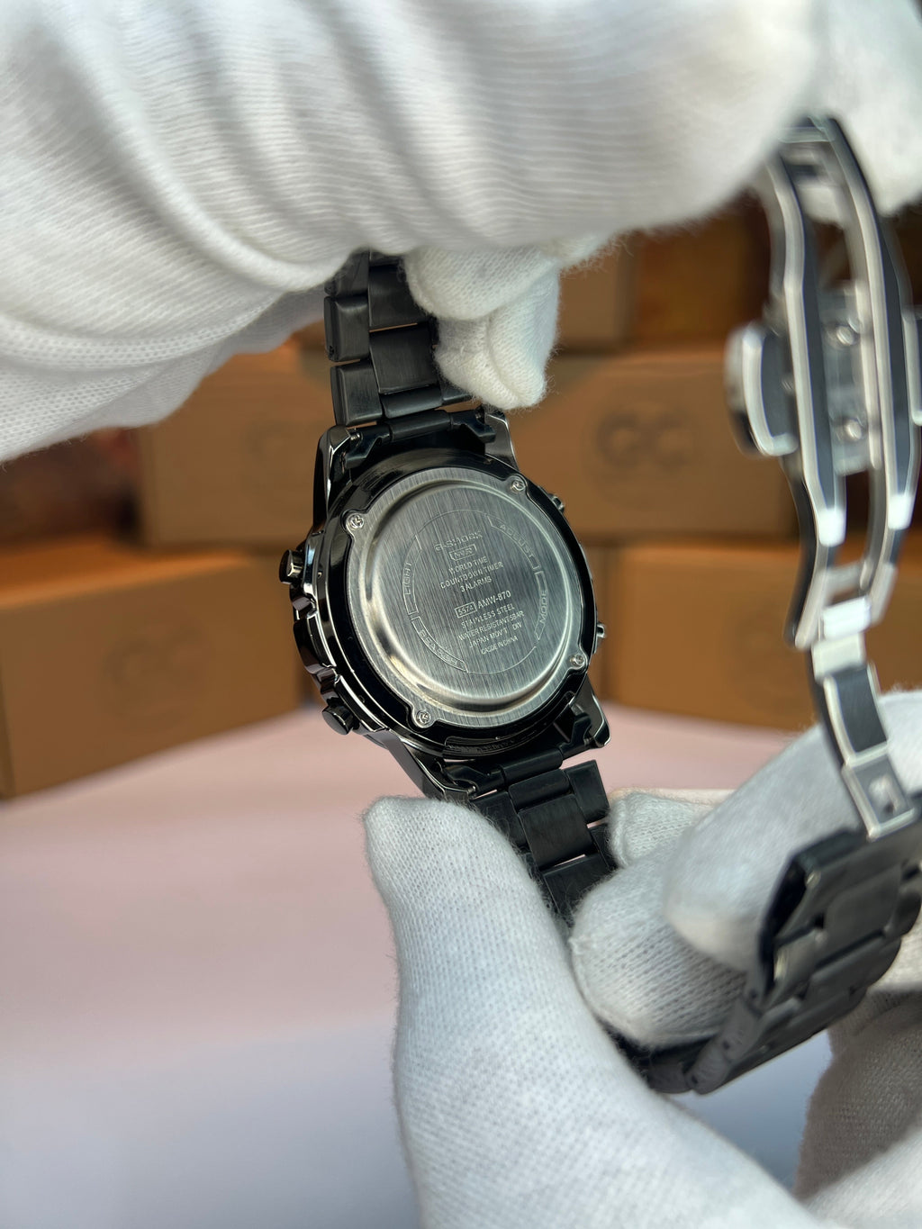 G-Shock Black Metal Analog-Digital Watch – White Dial